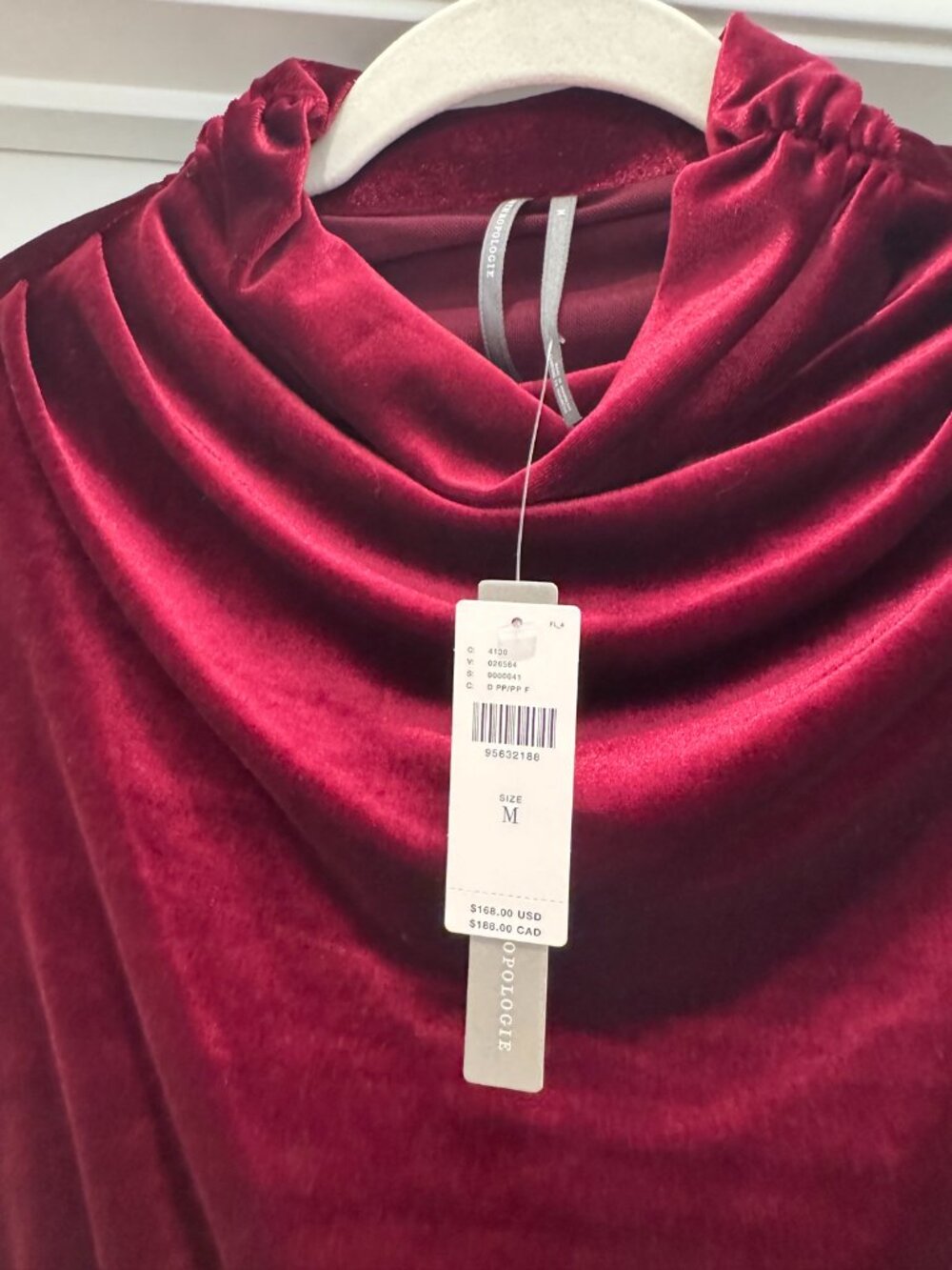 Anthropologie The Maya Ruched Cowl-Neck Dress Velvet Long-Sleeve Burgundy NWT